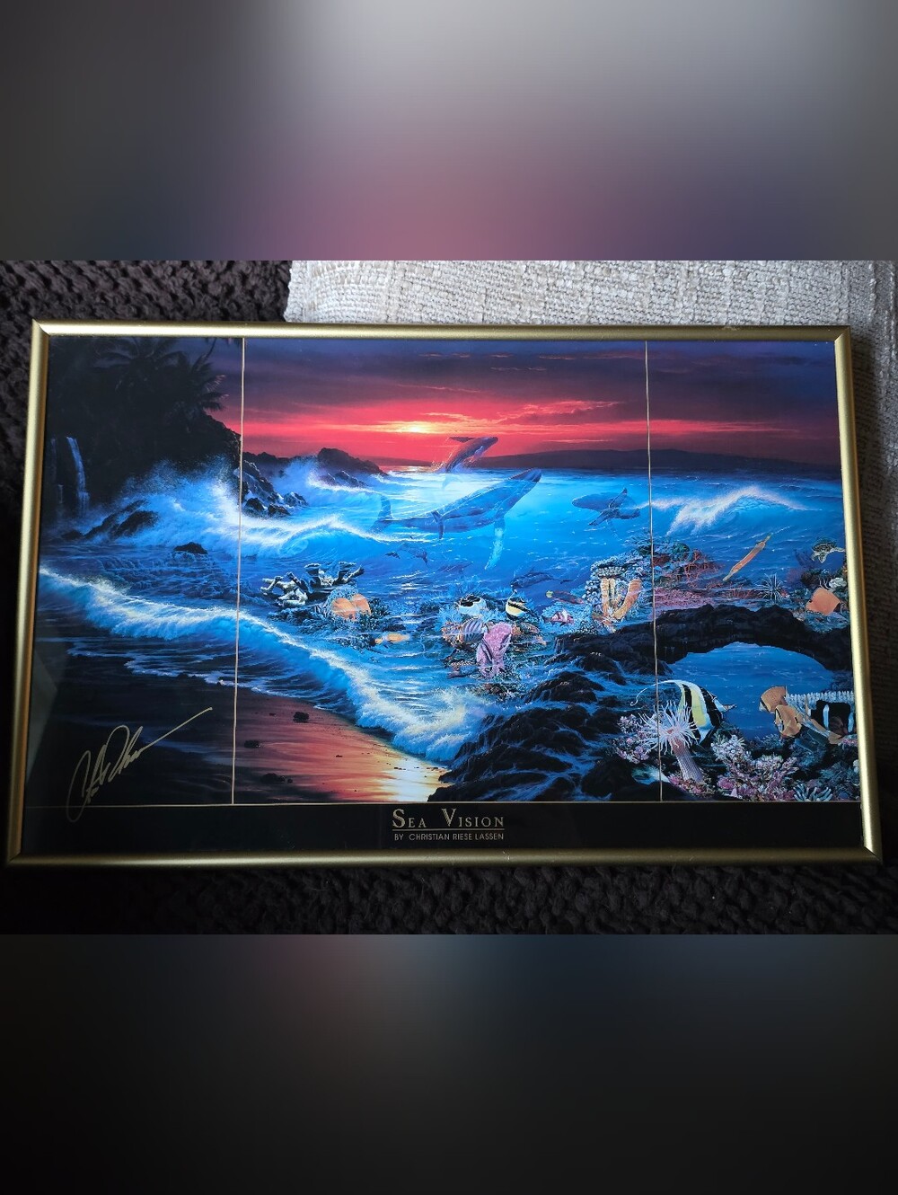 Vintage Signed Christian Riese Lassen "Sea Vision" Triptych-Styled Art Print